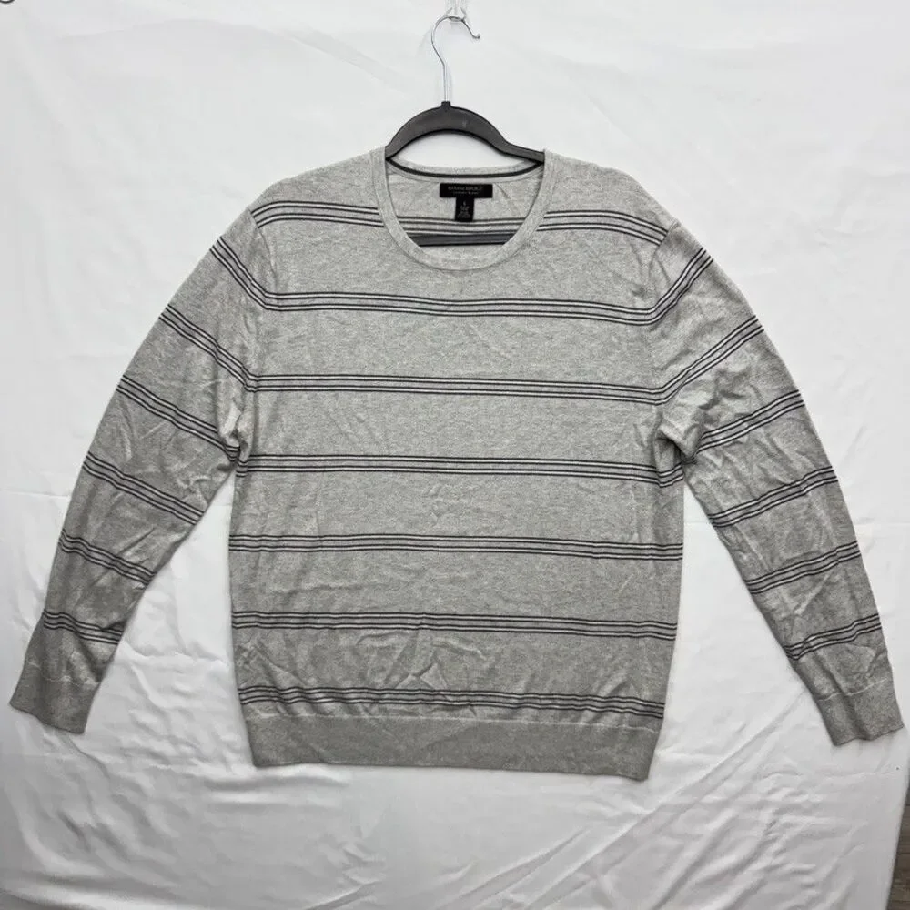 Banana Republic Men Large Grey Striped Silk Cotton Cashmere Lux Pullover Sweater